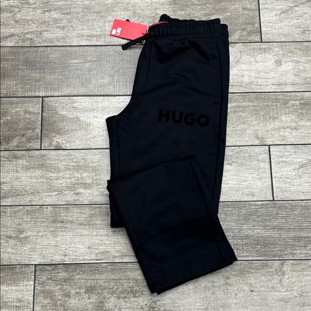 100% Authentic HUGO Black Casual Sweatpants with open bottom and back pocket